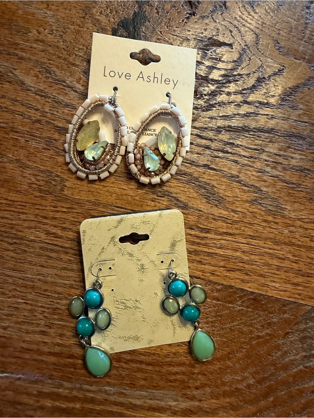 Love Ashley Beige Beaded Teardrop and Turquoise Drop Earrings Set